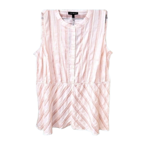  LANEBRYANT Plus Size Women's Sleeveless Striped Shimmery Pink Tank Top - Picture 1 of 13